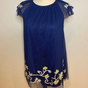 dark blue and floral girls midi dress size 11/12